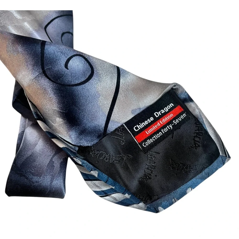 J. Garcia‎ Chinese Dragon Silk Tie Limited Edition Collection 47 Grey Blue 2008